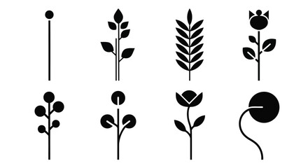 A collection of various plant illustrations in a black and white line art style © Raju