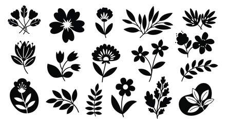 A collection of various plants and flowers in a black and white illustration © Raju