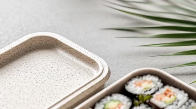 Healthy Sushi Bento Box with Edamame and Cucumber for Lunch