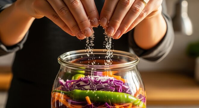 Fermented Vegetables Preparation Homemade Food Preservation Pickling Cabbage Salt Culinary Process Healthy Eating Gourmet Vegan Dietary