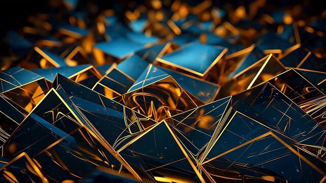 Digital technology blue gold metal geometric abstract background