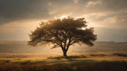 Fototapeta premium Majestic Resilience of a Tree Standing Tall in Sunlight