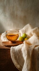 Elegant Still Life of Japanese Umeshu Plum Wine with Green Plums