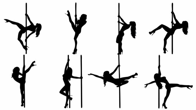 Silhouettes of women performing dynamic pole dance moves