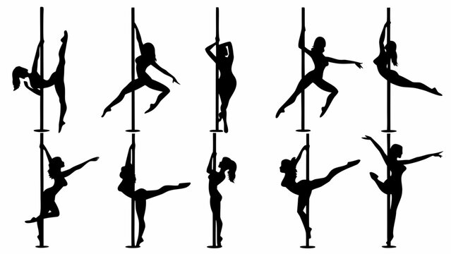 Silhouette of women performing dynamic pole dance moves