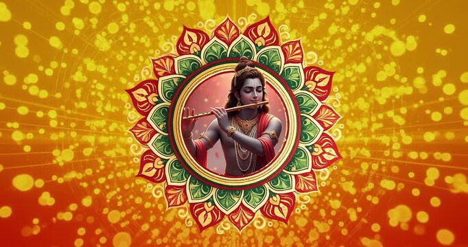 Indian Classical Music Theme Background with Woman Playing Sitar in Ornamental Mandala Frame, Vibrant Festival Style Illustration with Golden Bokeh Lights, Cultural Art Design for Celebration Poster