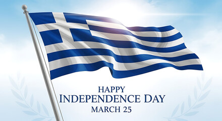 Obraz premium “HAPPY INDEPENDENCE DAY MARCH 25” with two laurel wreaths flanking the text, 8k image