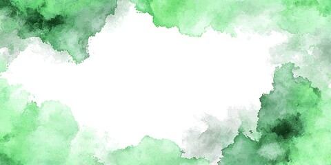 Obraz premium Green watercolor wash frame with various hues surrounding a blank white space