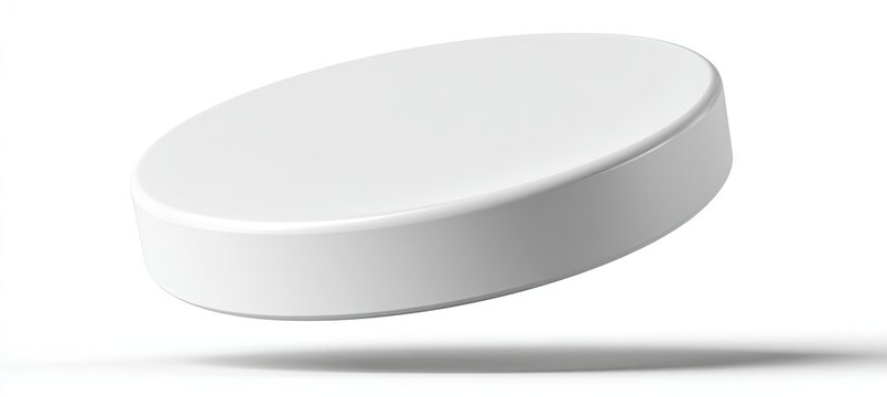 A single white, circular tablet with a smooth surface, casting a shadow below