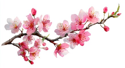 Delicate pink blossoms adorn a graceful branch, evoking spring's soft beauty