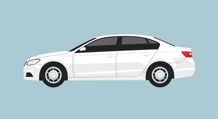 Obraz premium Clean white sedan car vector illustration isolated on blue background