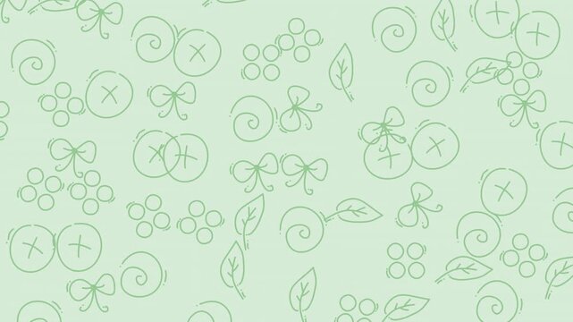 Colorful mint patterned doodle video showcasing fruit and floral motifs.