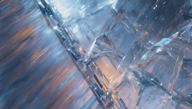 Abstract ice structure,  angled close-up view,  translucent,  faceted shapes,  glowing colors