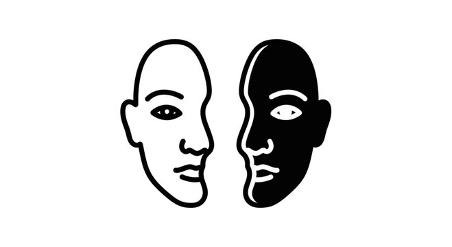 Abstract depiction of human faces representing interconnectedness and contrasting identities in