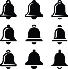 Collection of nine black bell icons in three rows