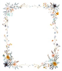 Watercolor floral frame encircles a blank white space, elegant arrangement