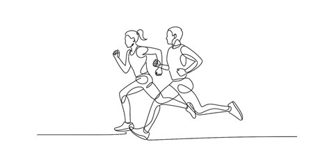 Athletic Couple Running Together, Dynamic Line Art, Fitness Concept, Healthy Lifestyle
