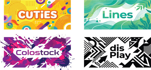 Vibrant abstract graphic design elements featuring cuties, lines, colostock, and playful distortion