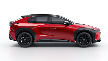 Fototapeta premium Sleek red electric SUV with black accents, sharp lines, modern design