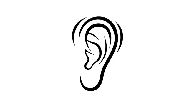 Stylized human ear silhouette illustration with abstract sound wave lines for auditory perception