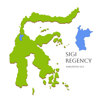 Icon of Central Sulawesi island map with highlighted Sigi Regency area, green Indonesian islands illustration featuring regional map design of Sulawesi Tengah, Indonesia vector graphic
