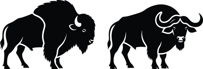 Black and white illustration of two bison silhouettes facing each other © MDABDUR