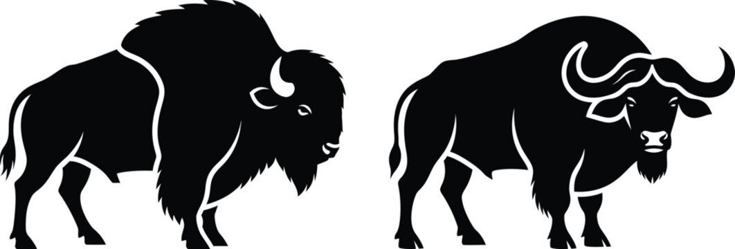 Black and white illustration of two bison silhouettes facing each other