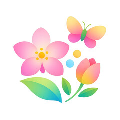 Naklejka premium PNG Colorful floral and butterfly illustration.