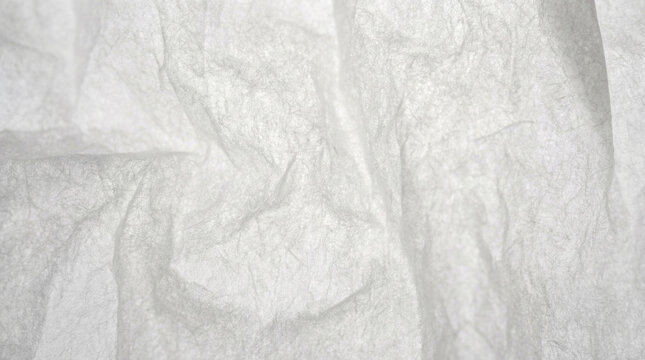 Thin translucent tissue paper texture background with wrinkled delicate surface in soft white, light elegant backdrop perfect for luxury packaging or premium brand design