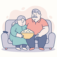 Elderly Couple Watching Movie on Sofa.