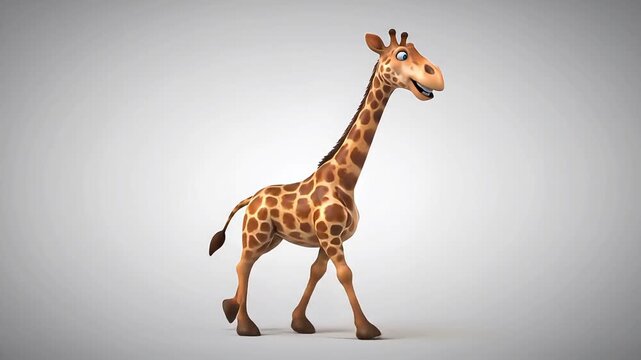 A tall giraffe walking alone on a plain white background from a side viewpoint