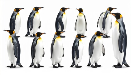 Obraz premium A delightful collection of king penguins captured in a studio setting, showcasing their elegant stature and distinctive markings against a clean white background