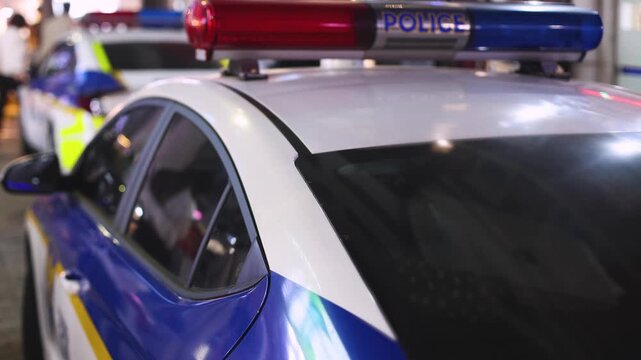 South Korean Police car and bus with "Police" logo, police cars and buses parked in government area of Seoul, police vehicle on duty maintain public order in the streets of downtown Seoul, South Korea