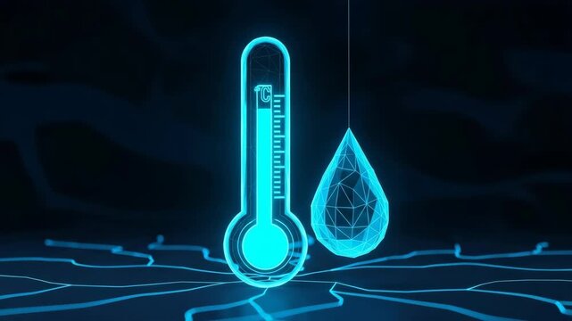 Glowing Digital Illustration Of Thermometer Water Droplet Suspended In The Air Against Abstract Glowing Background Temperature Control Climate Science The Digital World
