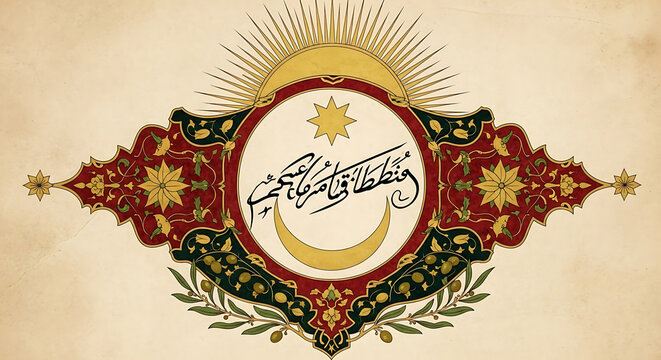 Ottoman Empire Tughra Symbol with Crescent Moon and Star.