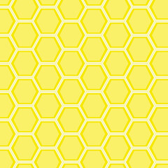 Bright yellow honeycomb seamless pattern with bold hexagons. Modern geometric background ideal for tech branding, packaging, wallpaper and summer themed designs.