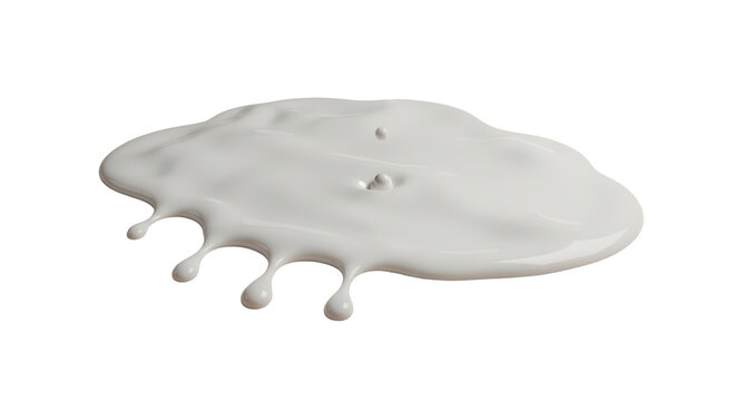 Creamy toner cosmetic liquid white texture puddle dripping across beige background. 3d rendering skincare cream beauty product sample