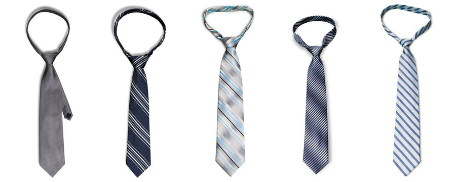 a raster photograph showcasing five different neckties, symbolizing professionalism, business attire, and formal fashion accessories.
