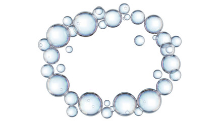 Obraz premium Delicate floating soap bubbles frame patter on light background, airy minimal abstract design for cosmetic cleanser, shampoo or spa advertising, glossy liquid texture, 3d illustration