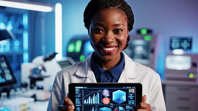 Female Scientist Displays Digital Research Data