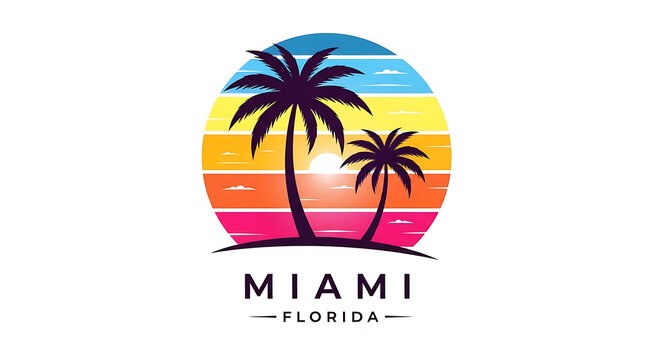 Vibrant Miami Florida travel logo design.