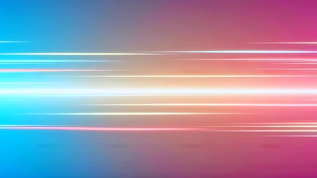 Colorful motion backdrop effect, Energetic digital light trails over pastel color bands, Rapid vibrant streaks of neon light blending into subtle pastel gradient backgrounds for media displays