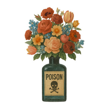 PNG Vintage floral poison bottle illustration.