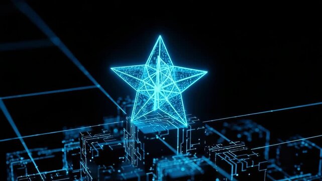 Glowing Digital Star Structure Atop Data Network Against Dark Backdrop Concept For Technology Innovation Interconnectedness Futuristic Virtual Digital Transformation Concepts For Tec