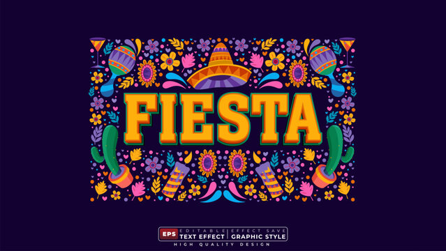 Editable 3d text effect fiesta with decorative background for banner and poster template