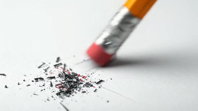 Eraser removing graphite marks from a white surface