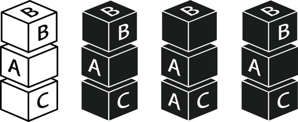 Set of Black and White ABC Alphabet Blocks Featuring Stacking Cubes with Letters A B and C for Educational Early Childhood Development Design. © Nurjjaman