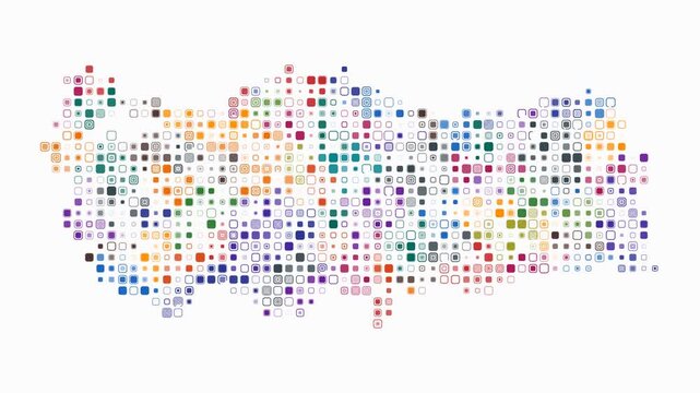 Turkey animated country shape. Pulsating colored dots on the map of the country. Small size rounded square blocks. Digital style Turkey map on white background. Amazing animation video.