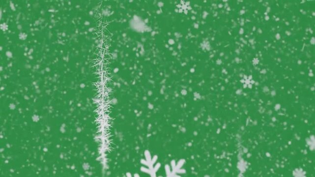 Falling snowflakes on a festive green background with frosty edges