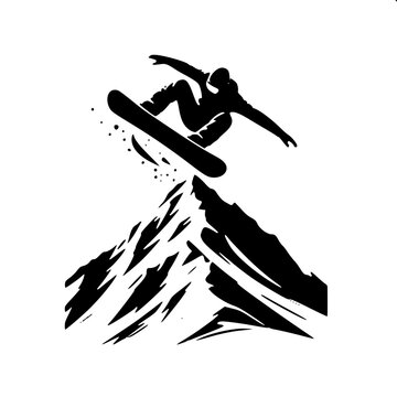 Snowboard Jump Mid-Air Grab Winter Sport Silhouette